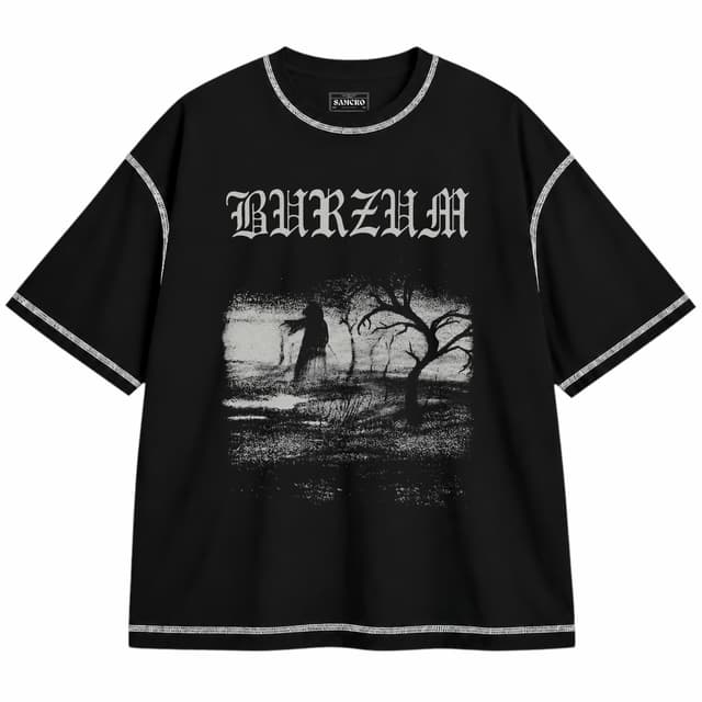 Burzum - Ghost Forest Dark — Unisex oversize, Negro con costura blanca