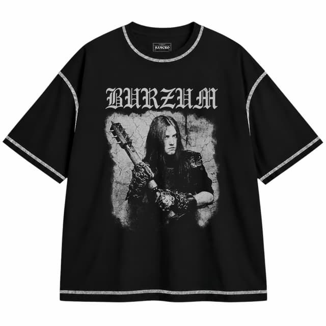 Burzum - Varg Spiked Mace — Unisex oversize, Negro con costura blanca
