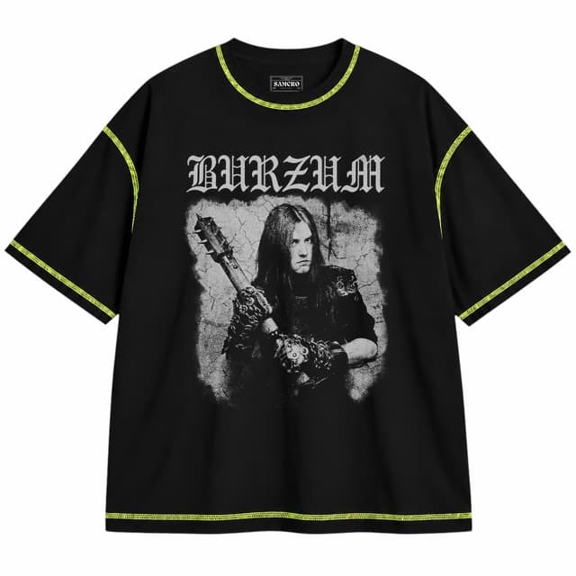 Burzum - Varg Spiked Mace — Unisex oversize, Negro con costura verde
