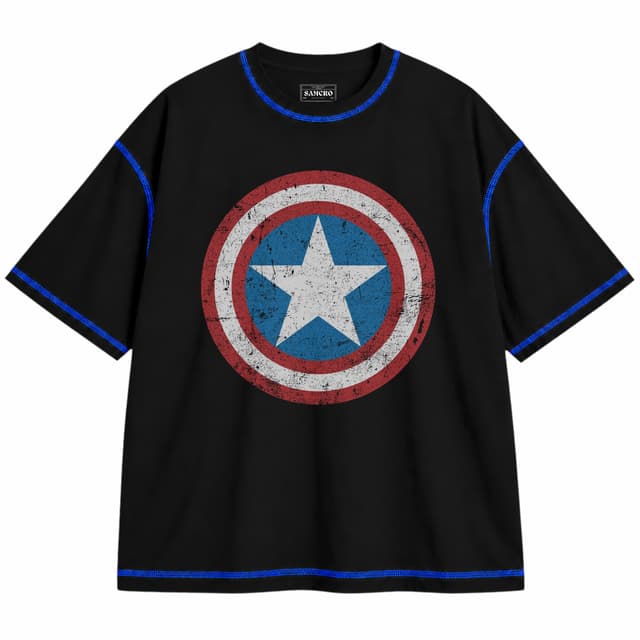 Capitan America 1 — Unisex oversize, Negro con costura azul