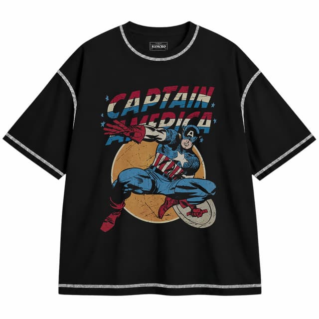 Capitan America 10 — Unisex oversize, Negro con costura blanca