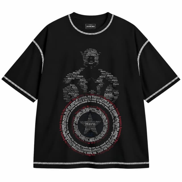 Capitan America 3 — Unisex oversize, Negro con costura blanca