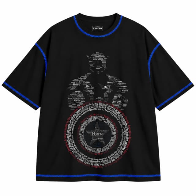 Capitan America 3 — Unisex oversize, Negro con costura azul