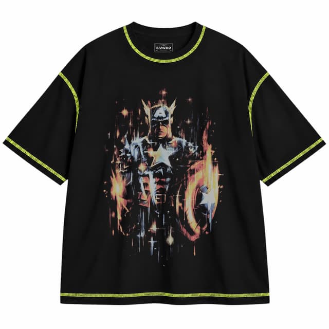 Capitan America 4 — Unisex oversize, Negro con costura verde