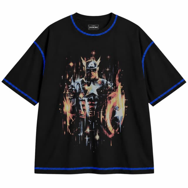 Capitan America 4 — Unisex oversize, Negro con costura azul