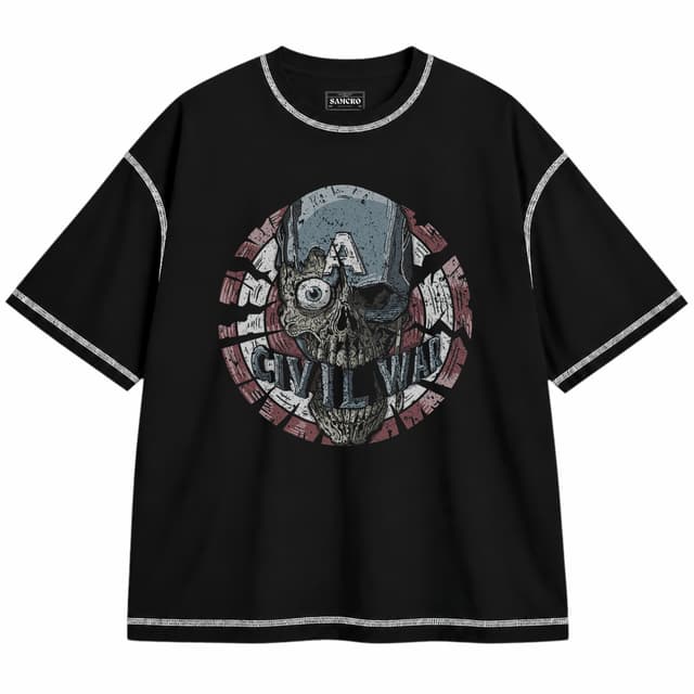 Capitan America 7 — Unisex oversize, Negro con costura blanca