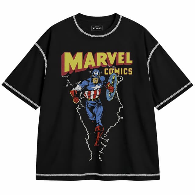 Capitan America 8 — Unisex oversize, Negro con costura blanca