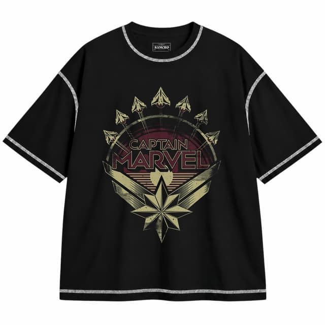 Capitana Marvel 11 — Unisex oversize, Negro con costura blanca