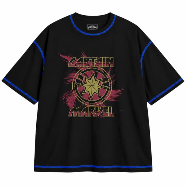 Capitana Marvel 17 — Unisex oversize, Negro con costura azul