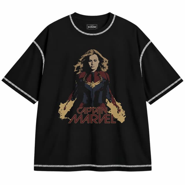 Capitana Marvel 22 — Unisex oversize, Negro con costura blanca