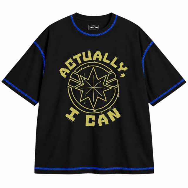 Capitana Marvel 4 — Unisex oversize, Negro con costura azul