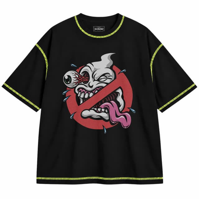 Cazafantasmas 2 — Unisex oversize, Negro con costura verde
