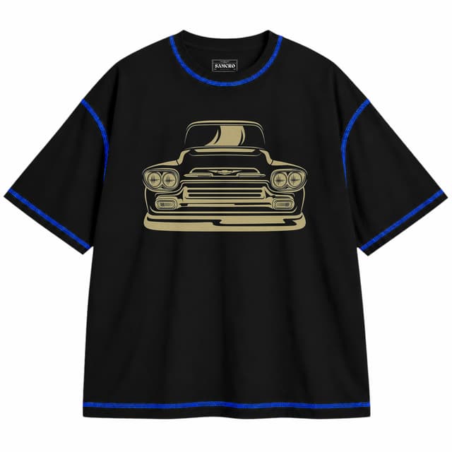 Chevrolet 9 — Unisex oversize, Negro con costura azul