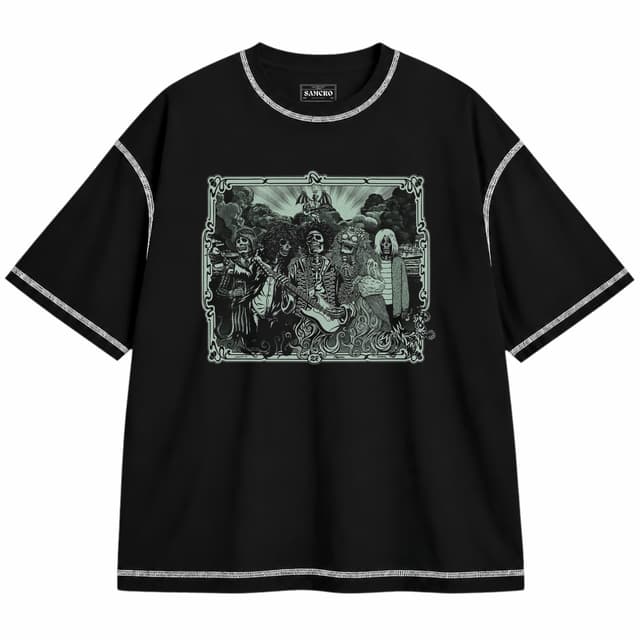 Club de los 27 — Unisex oversize, Negro con costura blanca