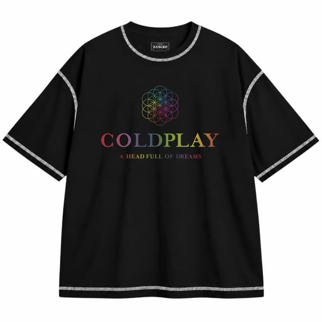 Coldplay 1 — Unisex oversize, Negro con costura blanca