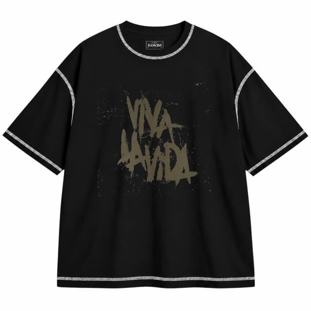 Coldplay 4 — Unisex oversize, Negro con costura blanca