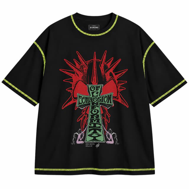 Corrosion of Conformity - Green Cross Nola — Unisex oversize, Negro con costura verde