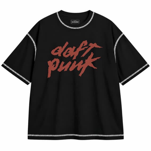 Daft Punk 1 — Unisex oversize, Negro con costura blanca