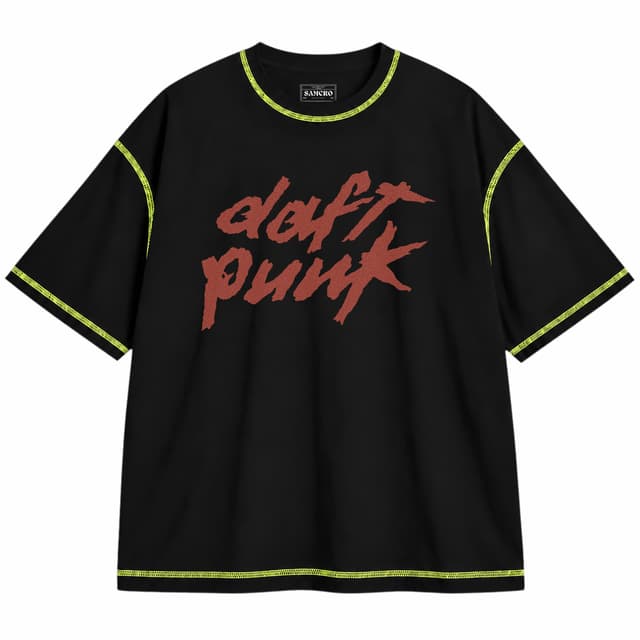 Daft Punk 1 — Unisex oversize, Negro con costura verde