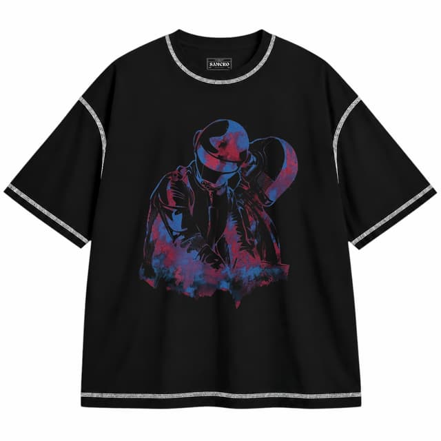 Daft Punk 6 — Unisex oversize, Negro con costura blanca