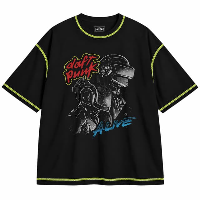 Daft Punk - Alive — Unisex oversize, Negro con costura verde