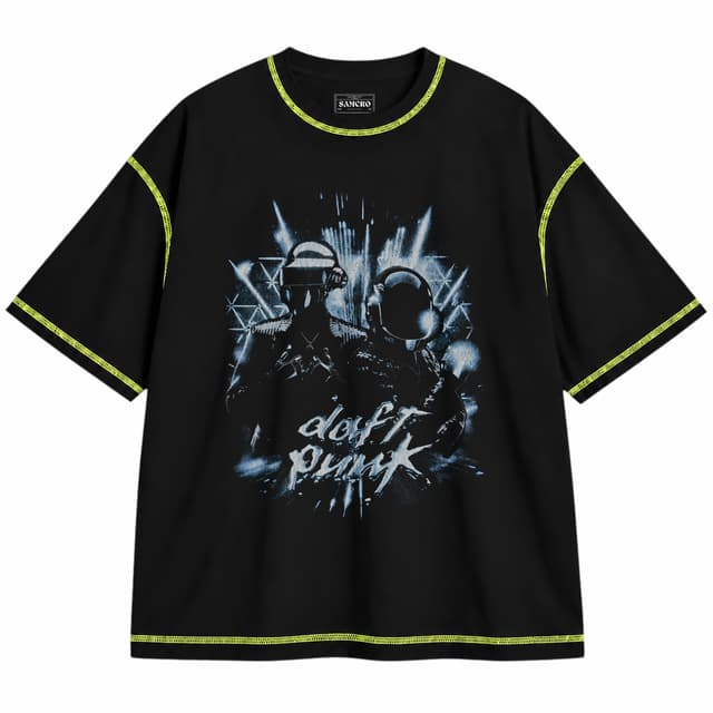 Daft Punk - Duo Blue Lasers — Unisex oversize, Negro con costura verde