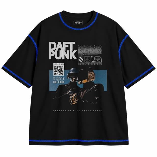 Daft Punk - Legends Electronic Music — Unisex oversize, Negro con costura azul