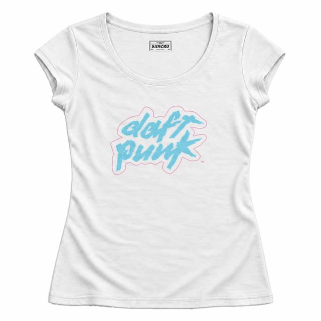 Daft Punk - Script Logo Blue — Mujer entallada, Blanco