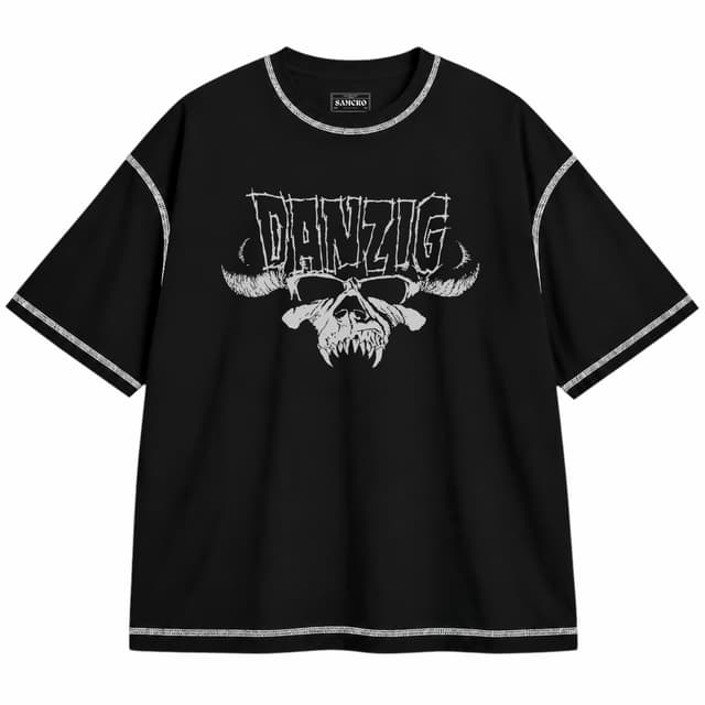 Danzig 1 — Unisex oversize, Negro con costura blanca