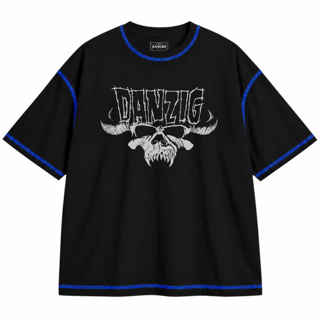 Danzig 1 — Unisex oversize, Negro con costura azul