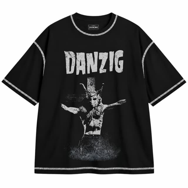 Danzig 7 — Unisex oversize, Negro con costura blanca