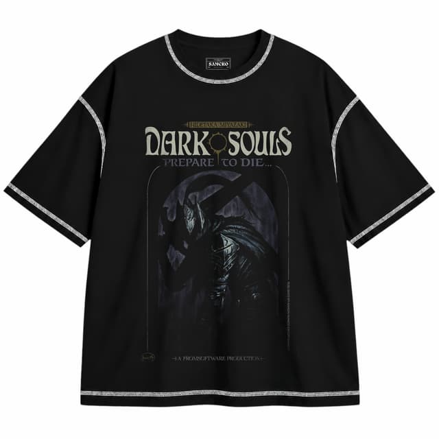 Dark Souls - Prepare to Die — Unisex oversize, Negro con costura blanca