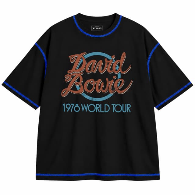 David Bowie - 1978 World Tour — Unisex oversize, Negro con costura azul