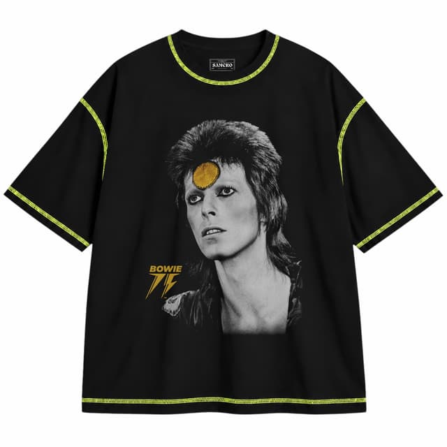 David Bowie - Golden Bowie — Unisex oversize, Negro con costura verde