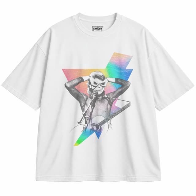 David Bowie - Holographic Bolt — Unisex oversize, Blanco