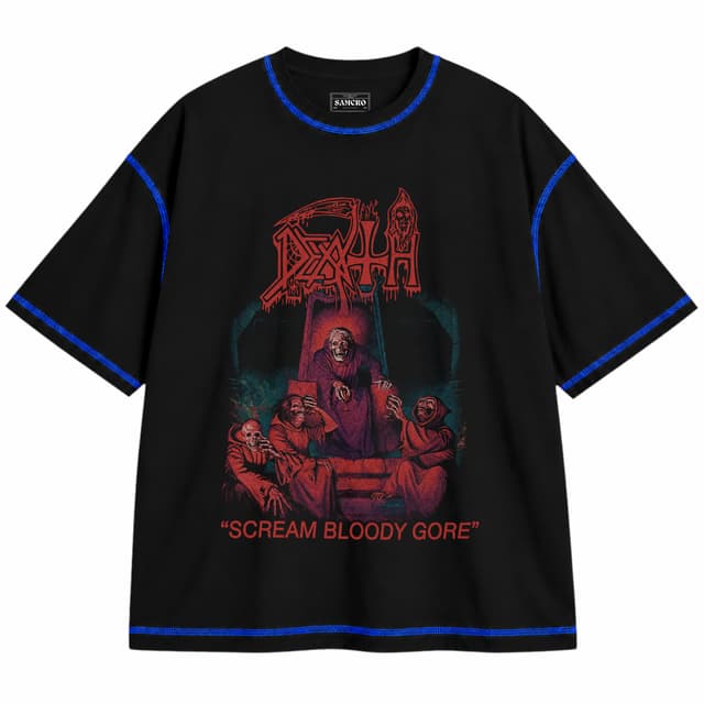 Death - Scream Bloody Gore — Unisex oversize, Negro con costura azul