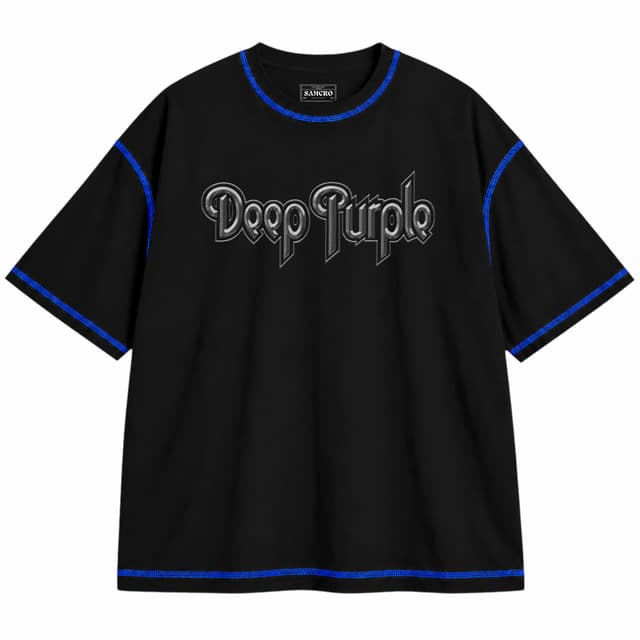 Deep Purple 2 — Unisex oversize, Negro con costura azul