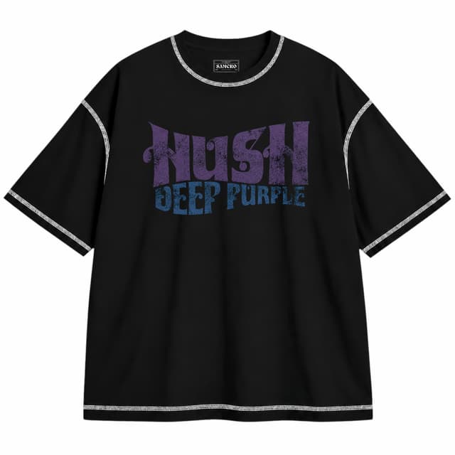 Deep Purple - Hush — Unisex oversize, Negro con costura blanca