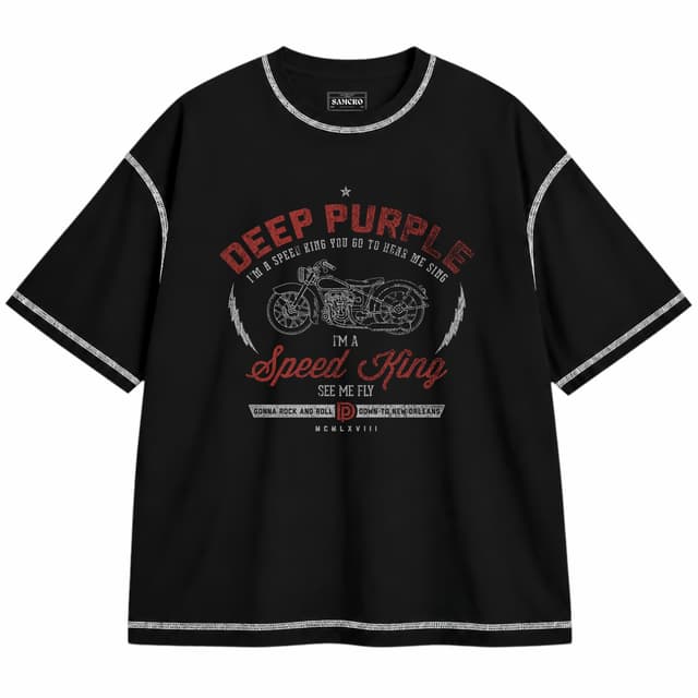 Deep Purple - Speed King — Unisex oversize, Negro con costura blanca