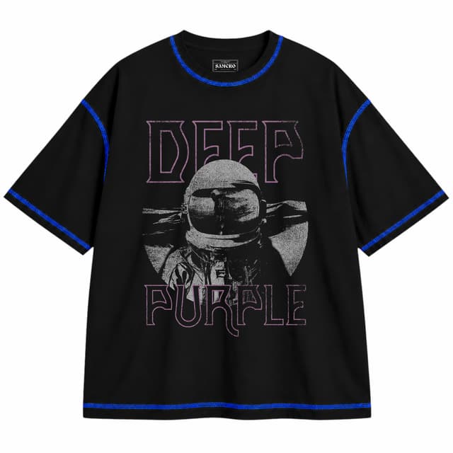 Deep Purple - Whoosh Helmet — Unisex oversize, Negro con costura azul