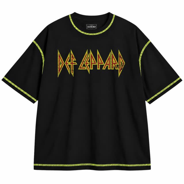 Def Leppard 1 — Unisex oversize, Negro con costura verde