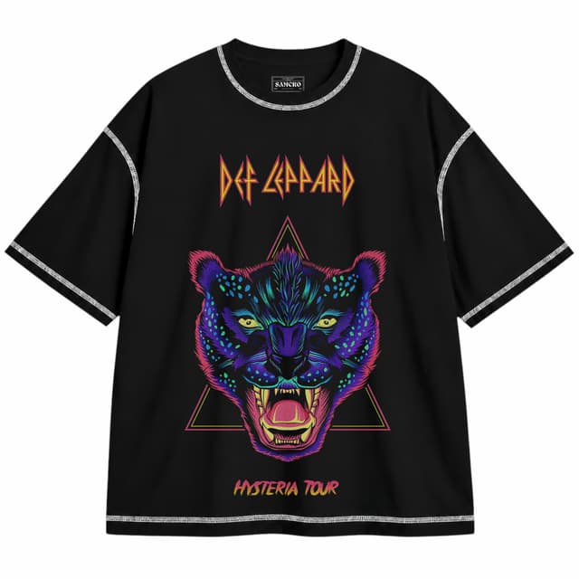 Def Leppard 3 — Unisex oversize, Negro con costura blanca