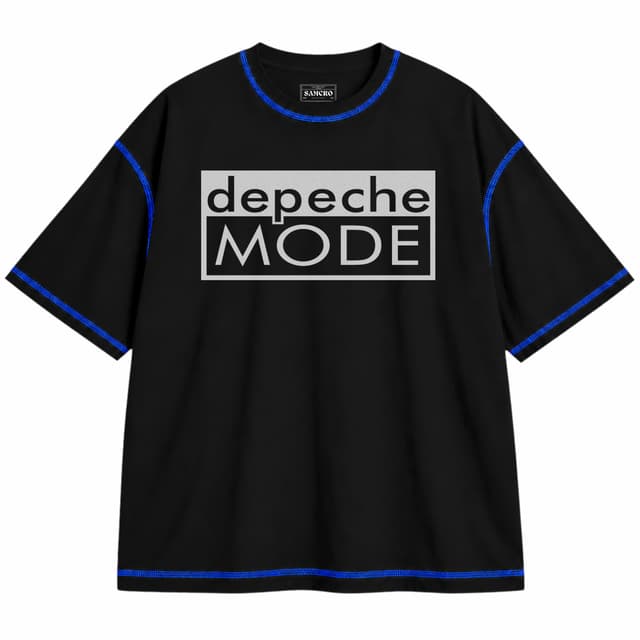 Depeche Mode 1 — Unisex oversize, Negro con costura azul