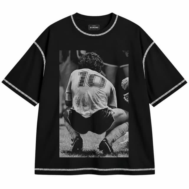 Diego 20 — Unisex oversize, Negro con costura blanca