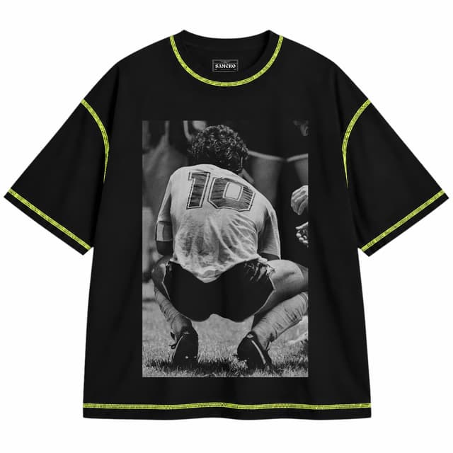 Diego 20 — Unisex oversize, Negro con costura verde