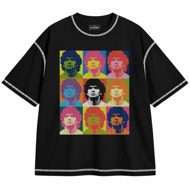 Diego 9 — Unisex oversize, Negro con costura blanca