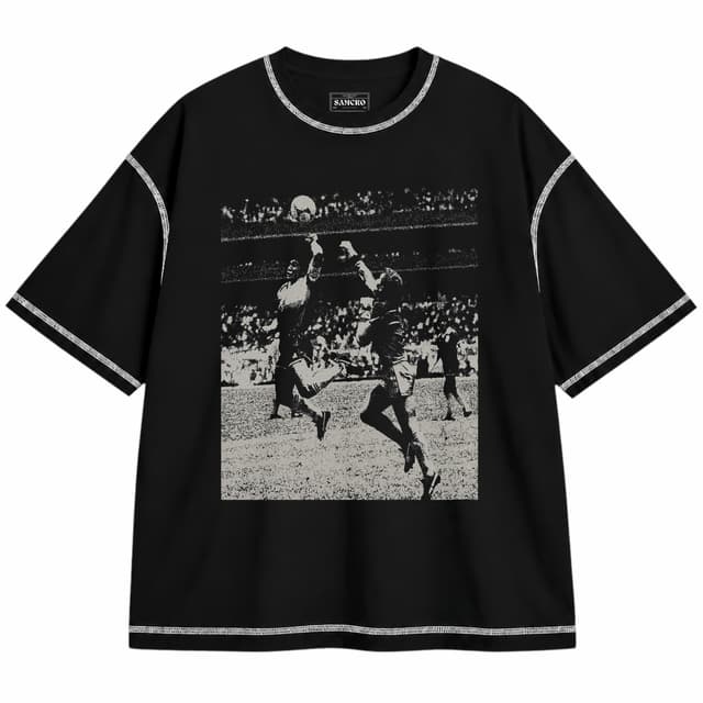 DIEGO - El Salto del Siglo — Unisex oversize, Negro con costura blanca