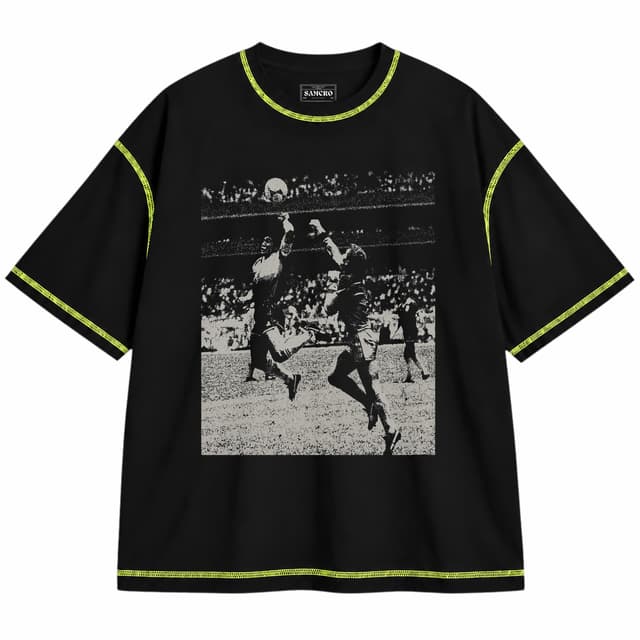 DIEGO - El Salto del Siglo — Unisex oversize, Negro con costura verde