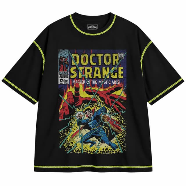 Doctor Strange 9 — Unisex oversize, Negro con costura verde