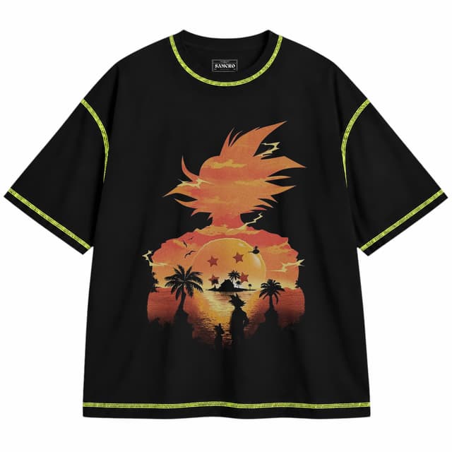 Dragon Ball 24 — Unisex oversize, Negro con costura verde